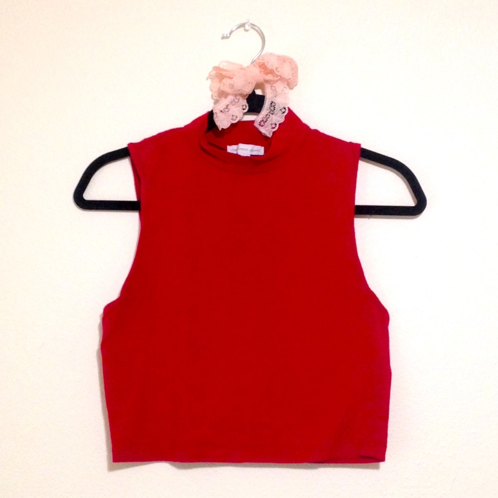 ambiance apparel Red Mock neck Crop Tank Top